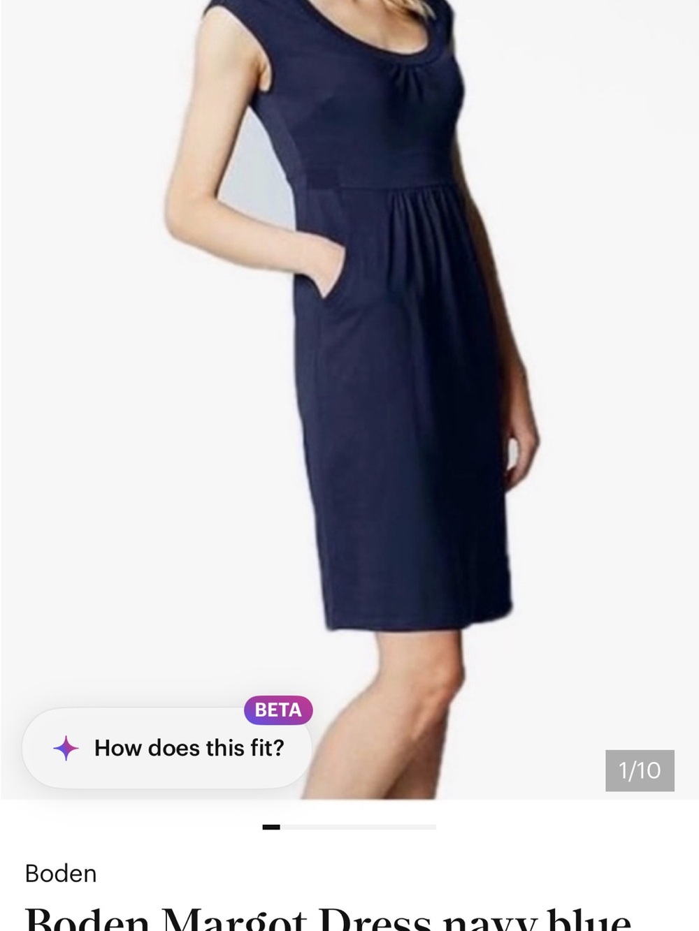 Boden Navy Scoop-Neck Midi Dress with Pockets